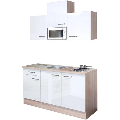 Flex-Well Exclusiv Singleküche Valero 150 Cm Breit Hochglanz Weiß-Sonoma Eiche 2 Flex-Well Exclusiv Singleküche Valero 150 Cm Breit Hochglanz Weiß-Sonoma Eiche – Bild 2