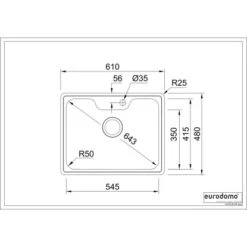 Eurodomo Einbauspüle Bell 61 Cm Edelstahl Glatt -Küche Zu Hause 010550550 bell 60 skizze 5