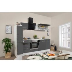 Respekta Premium Küchenzeile 250 Cm Grau Hochglanz-Weiß