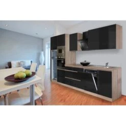 Respekta Premium Küchenzeile Grifflos 345 Cm Schwarz Hochglanz-Eiche Sägerau -Küche Zu Hause 0980 4384 glrp345hessgke 2 1