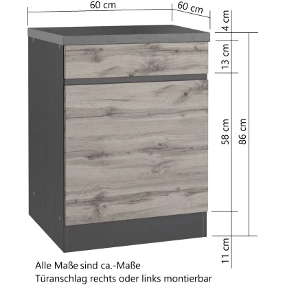 Held Möbel Küchenunterschrank Turin 60 Cm 1 Tür 1 Schublade Graphit/Wotaneiche 4 Held Möbel Küchenunterschrank Turin 60 Cm 1 Tür 1 Schublade Graphit/Wotaneiche – Bild 4