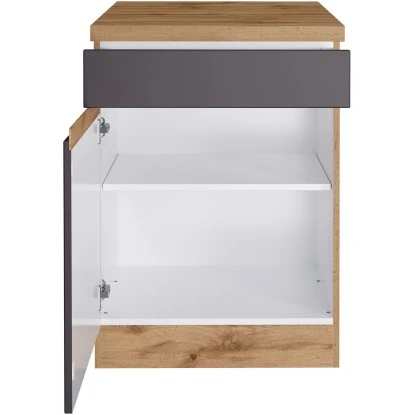 Held Möbel Küchenunterschrank Turin 60 Cm 1 Tür 1 Schublade Graphit/Wotaneiche 3 Held Möbel Küchenunterschrank Turin 60 Cm 1 Tür 1 Schublade Graphit/Wotaneiche – Bild 3