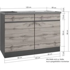 Held Möbel Spülenunterschrank Turin 120 Cm Mit 2 Türen Graphit/Wotaneiche -Küche Zu Hause 189424 11016600 VM 05