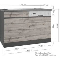 Held Möbel Spülenunterschrank Turin 120 Cm Mit GSP-Blende Wotaneiche/Graphit -Küche Zu Hause 189425 11016600 VM 08