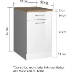 Held Möbel Küchenunterschrank Mailand 50 Cm Tür/Schubkasten Hochglanz Weiß/Weiß -Küche Zu Hause 189860 11016600 VM 02