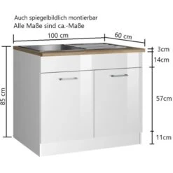 Held Möbel Spülenunterschrank Mailand 100 Cm Hochglanz Weiß/Weiß -Küche Zu Hause 189969 11016600 VM 03