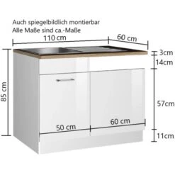 Held Möbel Spülenunterschrank Mailand 110 Cm Hochglanz Weiß/Weiß -Küche Zu Hause 189973 11016600 VM 03