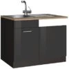 Held Möbel Spülenunterschrank Mailand 110 Cm Hochglanz Graphit/Graphit