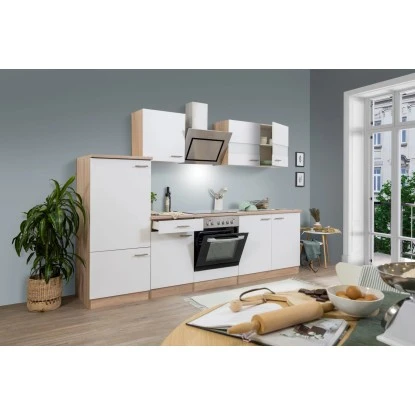 Respekta Küchenzeile 270 Cm Mit Glaskeramikkochfeld Weiß - Eiche Sägerau 3 Respekta Küchenzeile 270 Cm Mit Glaskeramikkochfeld Weiß - Eiche Sägerau – Bild 3