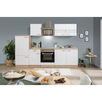 Respekta Küchenzeile 270 Cm Mit Glaskeramikkochfeld Weiß - Eiche Sägerau 1 Respekta Küchenzeile 270 Cm Mit Glaskeramikkochfeld Weiß - Eiche Sägerau