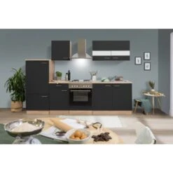 Respekta Küchenzeile KB270ESS 270 Cm Schwarz-Eiche Sägerau Nachbildung