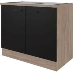 Flex-Well Exclusiv Spülenunterschrank Capri 100 Cm Schwarz Matt-Endgrain Oak