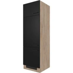 Flex-Well Exclusiv Geräteumbauschrank Capri 60 Cm Schwarz Matt-Endgrain Oak