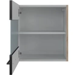 Flex-Well Exclusiv Glas-Oberschrank Capri 50 Cm Schwarz Matt-Endgrain Oak -Küche Zu Hause 4047584070377 4051 S 03