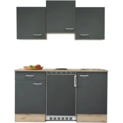 Flex-Well Exclusiv Singleküche Morena 150 Cm Basaltgrau Matt-San Remo Eiche Hell -Küche Zu Hause 4051 G1501001000MORENAfree