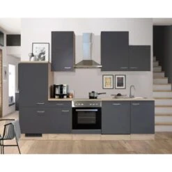 Flex-Well Exclusiv Küchenzeile Morena 280 Cm Basaltgrau Matt-San Remo Eiche Hell