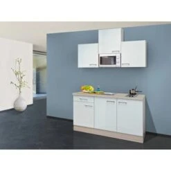 Flex-Well Exclusiv Singleküche Abaco 150 Cm BreitPerlmutt Glänzend-Akazie