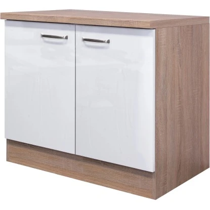 Flex-Well Exclusiv Spülenunterschrank Valero 100 Cm Hochglanz Weiß-Sonoma Eiche 1 Flex-Well Exclusiv Spülenunterschrank Valero 100 Cm Hochglanz Weiß-Sonoma Eiche
