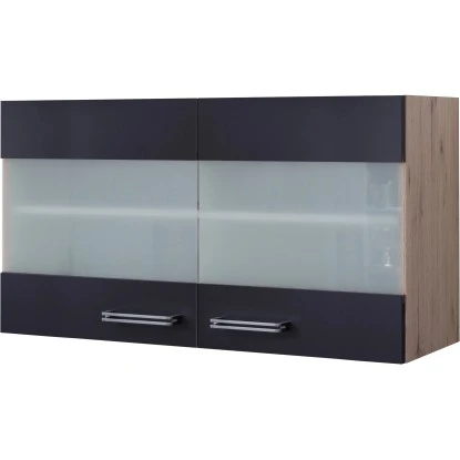 Flex-Well Exclusiv Glas-Hängeschrank Lara 100 Cm Anthrazit-San Remo Eiche 1 Flex-Well Exclusiv Glas-Hängeschrank Lara 100 Cm Anthrazit-San Remo Eiche
