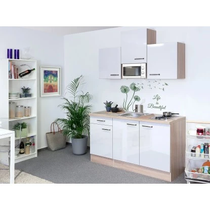 Flex-Well Exclusiv Singleküche Valero 150 Cm Breit Hochglanz Weiß-Sonoma Eiche 1 Flex-Well Exclusiv Singleküche Valero 150 Cm Breit Hochglanz Weiß-Sonoma Eiche