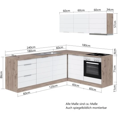 Held Möbel Winkelküche 240 Cm - 180 Cm Matt Weiß-Wotaneiche 7 Held Möbel Winkelküche 240 Cm - 180 Cm Matt Weiß-Wotaneiche – Bild 7