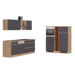 Held Möbel Küchenzeile Turin 390 Cm Graphit-Wotaneiche Mit E-Geräten -Küche Zu Hause 65134 11016600 1129.6311 1