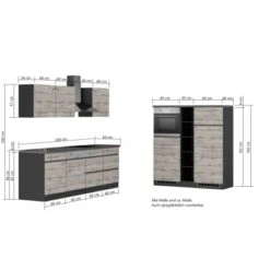 Held Möbel Küchenzeile Turin 390 Cm Graphit-Wotaneiche Mit E-Geräten -Küche Zu Hause 65134 11016600 1129.6311 5