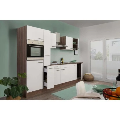 Respekta Küchenzeile Ohne E-Geräte 300 Cm Weiß Seidengl.-Eiche York 2 Respekta Küchenzeile Ohne E-Geräte 300 Cm Weiß Seidengl.-Eiche York – Bild 2