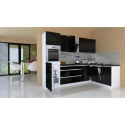 Respekta Premium Winkelküche Grifflos 280 Cm Schwarz Hochglanz-Weiß -Küche Zu Hause 779507 4384 GLRPL280HWS 01