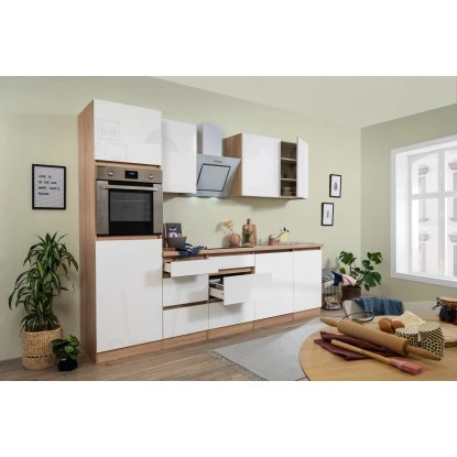 Respekta Küchenzeile GLRP280HESW Grifflos 280 Cm Weiß Hochglanz-Sonoma Eiche 3 Respekta Küchenzeile GLRP280HESW Grifflos 280 Cm Weiß Hochglanz-Sonoma Eiche – Bild 3