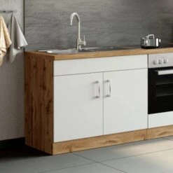 Held Möbel Spülenschrank Sorrento BxHxT 100x85x60 Cm 2 Türen Weiß-Wotaneiche -Küche Zu Hause 853804 11016600 11