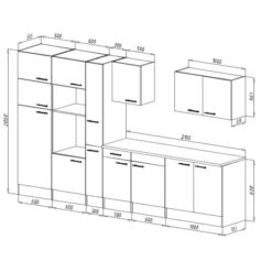 Respekta Küchenzeile KB360EYWMIGKE 360 Cm Weiß Seidengl.-Eiche York Nachbildung -Küche Zu Hause 9168 skizze kb360ey mi gke