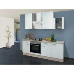 Flex-Well Exclusiv Küchenzeile Abaco 220 Cm Perlmutt Glänzend-Akazie Nachbildung