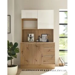 Respekta Buffet Zu Küchenzeile Marleen Artisan-Eiche Weiß Hochglanz