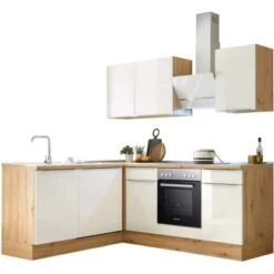 Respekta Küchenzeile Marleen 220 Cm Artisan-Eiche Weiß Hochglanz Winkel -Küche Zu Hause 980033 4384 4