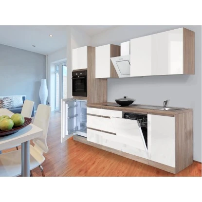 Respekta Küchenzeile GLRP280HESW Grifflos 280 Cm Weiß Hochglanz-Sonoma Eiche 12 Respekta Küchenzeile GLRP280HESW Grifflos 280 Cm Weiß Hochglanz-Sonoma Eiche – Bild 12