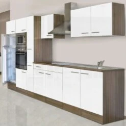 Respekta Küchenzeile KB360EYWMIGKE 360 Cm Weiß Seidengl.-Eiche York Nachbildung -Küche Zu Hause eile KB360EYWMIGKE 360cm 1
