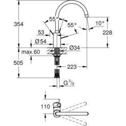 Grohe Küchenarmatur Eurosmart Cosmopolitan DN 15 Mit Hohem Schwenkbaren Auslauf -Küche Zu Hause ltischbatterie mazeichnung