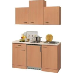 Flex-Well Classic Küchenzeile Nano 150 Cm Buche Nachbildung -Küche Zu Hause singlekuechenblock150cm 2 1